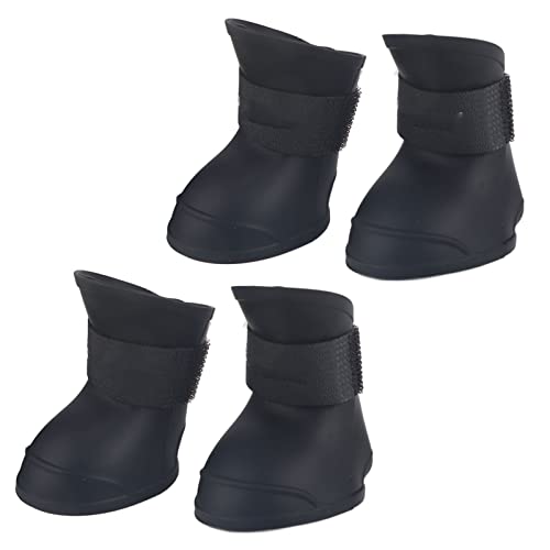 Sluffs 4er-Pack Silikon-Haustier-Hunde-Regenstiefel, Gummischuhe, Niedliche wasserdichte Stiefel Für Haustiere, Modische, rutschfeste Wanderschuhe(L-Schwarz) von Sluffs