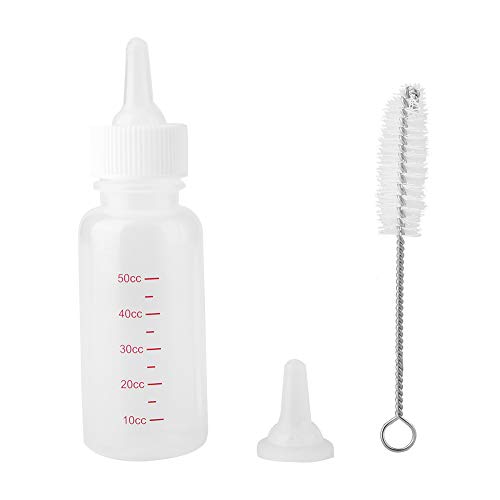 50cc Aufzuchtflasche Neugeborene Haustier Milch Feeder Milch Krankenpflege Pup Milch Fläschchen Nippel Reinigungsbürste Set für Kleine Hunde Welpen Katze Kleintiere von Smandy