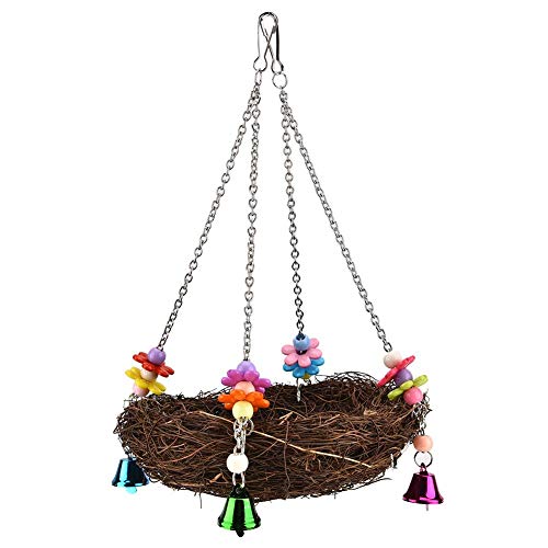 Vogelkäfig Spielzeug naturgetreues Vogelnest natürliches Rattan Birds Nest Vogel Nest Bett-Schaukel mit 4 Metallglocken für Papageien Wellensittiche Nymphensittiche Sittiche Spielzeug Pet Supplies von Smandy