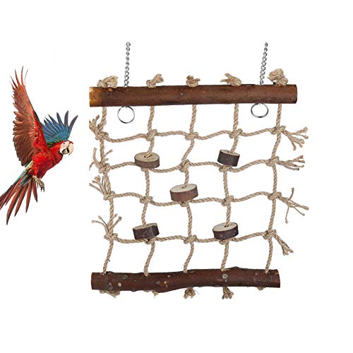 Vogelschaukeln Living Seil Kletterwand Holzleiter Schaukel Hängematte mit 2 Haken und gesponnenem Seil für Papageien hängen Spielzeugkäfig, 24 x 24 cm von Smandy