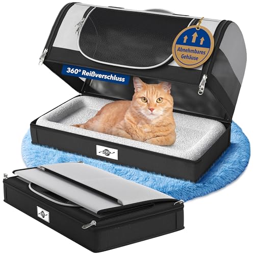 Smart-Planet® Transporttasche Katzen und Hunde mit abnehmbaren Boden - Faltbare Transportbox bis 8kg - 50x30x30 cm - mit Tragegurt für Urlaub, Reisen und Tierarzt von Smart-Planet