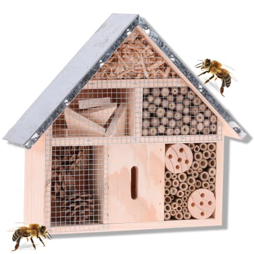 Smart-Planet Stabiles Insektenhotel - Bienenhotel aus Holz - Insekten Hotel mit Metalldach 29,5 x 8,8 x 28 cm (L x B x H) - für Garten und Hof von Smart-Planet