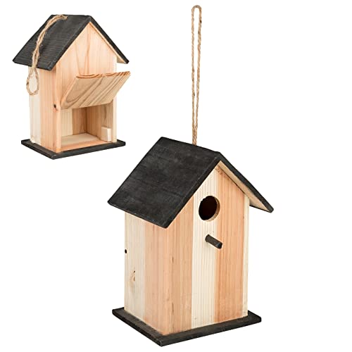 Smart-Planet Vogelhaus aus Holz - Nisthaus für Vögel mit Klappe zum Auffüllen Nistkasten 22 x 15 x 13 cm - Vogel Haus - Häuschen zum Aufhängen von Smart-Planet