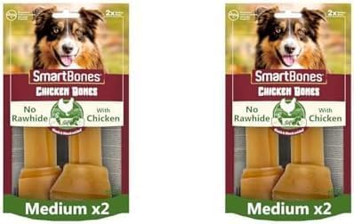 SmartBones Kauknochen Medium - Kausnack mit Huhn für mittelgroße Hunde, Knochen mit weicher Textur, ohne Rohhaut, 2 Stück (Packung mit 2) von SmartBones