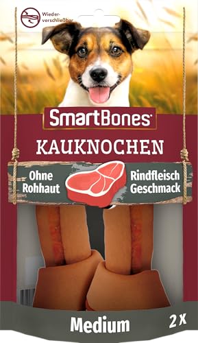 SmartBones Kauknochen Medium - Kausnack mit Rindfleisch Geschmack für mittelgroße Hunde, Knochen mit weicher Textur, ohne Rohhaut, 2 Stück von SmartBones