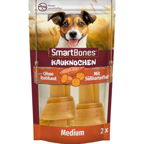 SmartBones Kauknochen Medium - Kausnack mit Süßkartoffel für mittelgroße Hunde, Knochen mit weicher Textur, ohne Rohhaut, 2 Stück von SmartBones