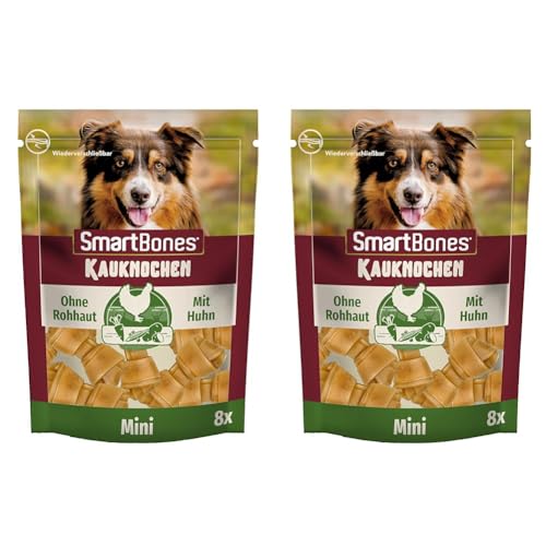 SmartBones Kauknochen Mini - Kausnack mit Huhn für kleine Hunde, Knochen mit weicher Textur, ohne Rohhaut, 8 Stück (Packung mit 2) von SmartBones