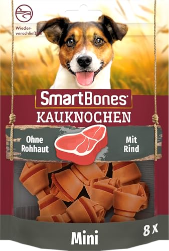 SmartBones Kauknochen Mini - Kausnack mit Rindfleisch Geschmack für kleine Hunde, Knochen mit weicher Textur, ohne Rohhaut, 8 Stück von SmartBones