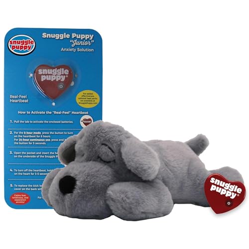 Snuggle Puppy Original Junior Hundespielzeug – Herzschlag Welpe für Hunde – Verhaltenshilfe, Welpenspielzeug zur Einschlafhilfe und Linderung von Angstzuständen (grau) von SmartPetLove