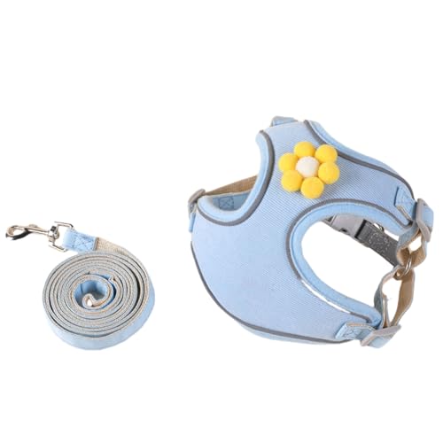 Smbcgdm Pet Leash Harness Set Dog Small Reflective Strap Night Safe Vest with Flower Decoration Adjustable Chest Belt Quick-release Buckle Step-in for Light Blue S von Smbcgdm