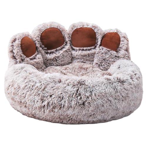 Smbcgdm Weiches Hundebett Hundehütte Rund Ultra Weich Warm Zwinger Pfotenform Pp Baumwolle Gefüllt Kleine Hunde Bett Rutschfest Abnehmbar Waschbar Erholsam Schlaf Katzenbett Braun von Smbcgdm