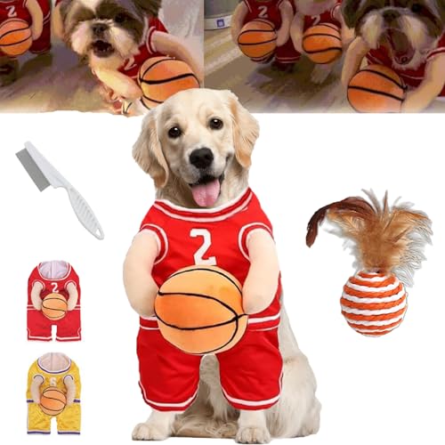 Dog Basketball Costume with Ball, Basketball Dog Costume, Dog Basketball Player Costume, Dog Basketball Halloween Costume, with Adjustable Straps (Red, L) von Smilamo