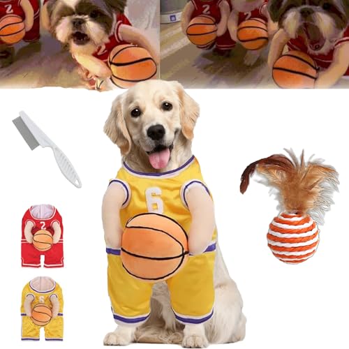 Dog Basketball Costume with Ball, Basketball Dog Costume, Dog Basketball Player Costume, Dog Basketball Halloween Costume, with Adjustable Straps (Yellow, L) von Smilamo