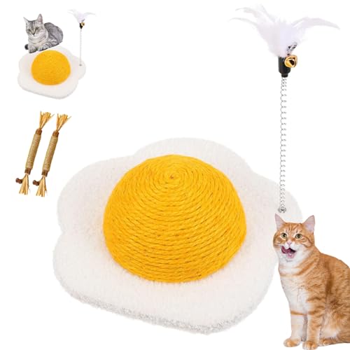 Egg Cat Scratcher, Eggy Yolk Cats Scratcher, Egg Series Cat Sisal Scratcher Toy, Round Cat Scratcher Poached Egg Toy for Indoor (Yellow-L) von Smilamo