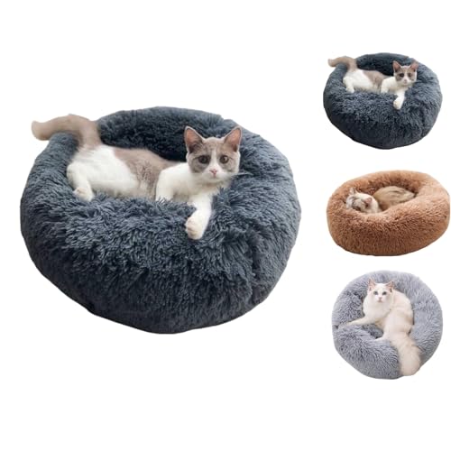 Hypet - beruhigendes Hundebett Flauschiges Hundebett & Katzenbett, Donut Kissen für Haustiere, Waschbar, Langer Plüsch, 60/70/80 cm, Komfort & Wärme von Smileader