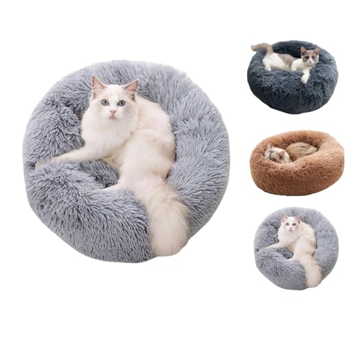 Hypet - beruhigendes Hundebett Flauschiges Hundebett & Katzenbett, Donut Kissen für Haustiere, Waschbar, Langer Plüsch, 60/70/80 cm, Komfort & Wärme von Smileader