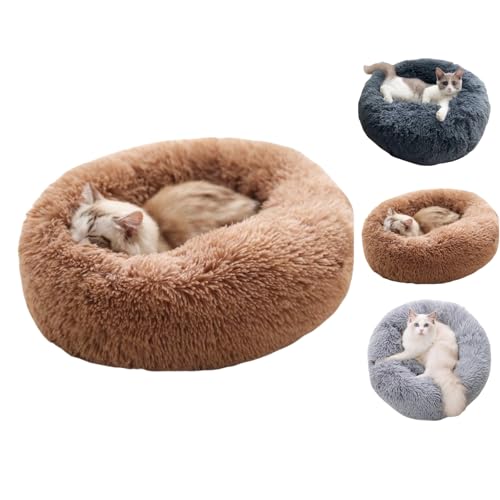 Hypet - beruhigendes Hundebett Flauschiges Hundebett & Katzenbett, Donut Kissen für Haustiere, Waschbar, Langer Plüsch, 60/70/80 cm, Komfort & Wärme von Smileader