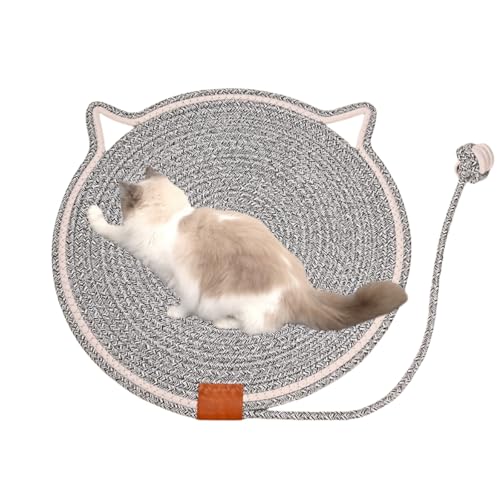 Tier-Herzen Premium Katzen-Kratzteppich Kratzmatte Katze - Robuste Kratzwand für Katzen mit Baumwollkugel Spielzeug & Katzenohr-Design, für Innenwände,kratzbrett Ecke, Sisal Kratzteppich von Smileader