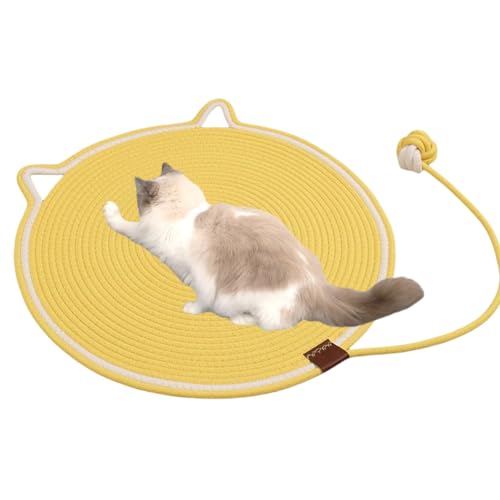 Tier-Herzen Premium Katzen-Kratzteppich Kratzmatte Katze - Robuste Kratzwand für Katzen mit Baumwollkugel Spielzeug & Katzenohr-Design, für Innenwände,kratzbrett Ecke, Sisal Kratzteppich von Smileader