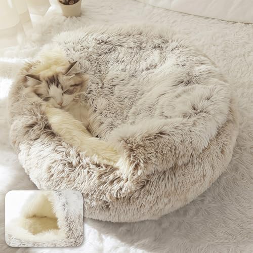 lila Bella 2-in-1 Kuschelhöhle für Hunde hundehöhle hundebett Bett Kleines Haustierbett für Hunde Katzen, Rundes Beruhigendes Donut-Design Komfortables und Waschbares Haustierbett von Smileader