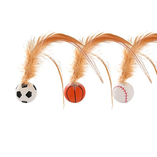 6 Stück Katzenball Federspielzeug – 3 cm interaktiver Katzenball mit Feder, Hüpfball mit Feder für Katze, Feder-Hüpfball Katzenspielzeug, Katzenspielzeugball mit Feder, Katzen-Gummiball mit Feder, von Smileshiney