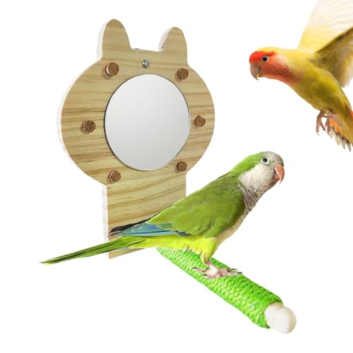 Bird Barch Stand, Barsch, Hölzerne Cockatiel Barch mit Spiegel, Dekorations -Conure -Stand, stehende Accessoires für Cockatiels Finken Kanaren von Smileshiney