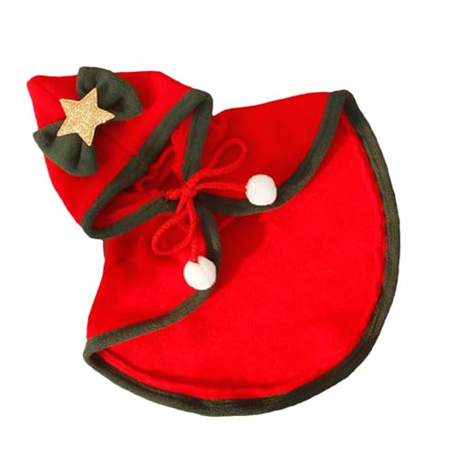 Smileshiney Haustier-Weihnachtsumhang – weiches Katzenkostüm, warme Kleidung mit Sternschleife und Pompons für Katzen und Welpen, Neujahrspartys, Cosplay von Smileshiney