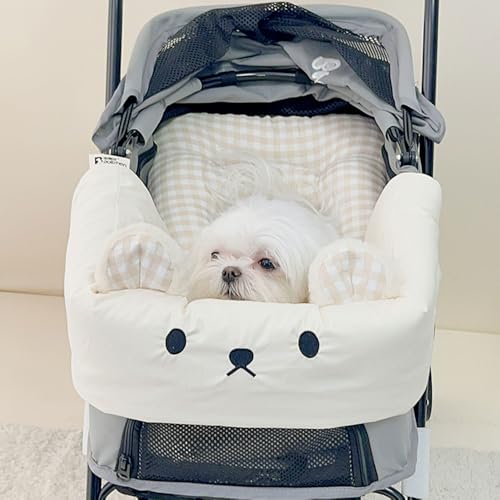 Haustier-Kinderwagen-Einlage, Matte für kleine Hunde, herausnehmbares und waschbares Katzen-Kinderwagen-Pad, Kissen, Matratze, Matte, dreiteiliges Set (Baumwollmatte, beigefarbenes Karomuster) von SmileyTails