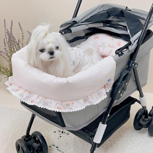 Haustier-Kinderwagen-Einlage, Matte für kleine Hunde, herausnehmbares und waschbares Katzen-Kinderwagen-Pad, Kissen, Matratze, Matte, dreiteiliges Set (Baumwollmatte ohne Kinderwagen, rosa von SmileyTails