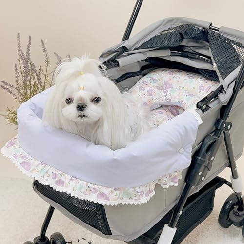 Haustier-Kinderwagen-Einlage, Matte für kleine Hunde, herausnehmbares und waschbares Katzen-Kinderwagenpolster, Kissen, Matratze, Matte, dreiteiliges Set (Baumwollmatte ohne Kinderwagen, Kobaltblau) von SmileyTails