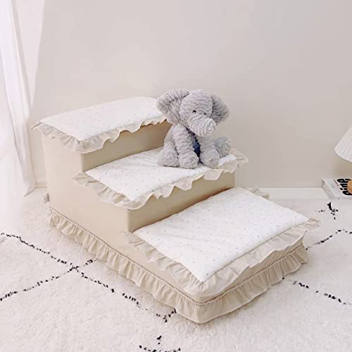 Luxus Deluxe Prinzessin Treppe Leiter Treppe mit Stufen für kleine Hunde Katzen Welpen Kätzchen Leiter Haustier Rampe Leiter Anti-Rutsch (FloralHearts-3Steps) von SmileyTails