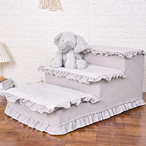 Luxus Deluxe Prinzessin Treppe Leiter Treppe mit Stufen für kleine Hunde Katzen Welpen Kätzchen Leiter Haustier Rampe Leiter Anti-Rutsch (PlaidGrey-3Stufen) von SmileyTails