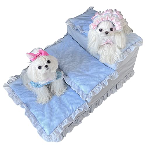 Luxus Deluxe Prinzessin Treppe Leiter Treppe mit Stufen für kleine Hunde Katzen Welpen Kätzchen Leiter Haustier Rampe Leiter Anti-Rutsch (gestreift-blau-3 Stufen) von SmileyTails