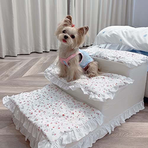 Luxus Deluxe Prinzessin Treppe Leitern Treppe mit Stufen für kleine Hunde Katzen Welpen Kätzchen Leiter Haustier Rampe Leiter Anti-Rutsch (FloralBegonia-3 Stufen) von SmileyTails