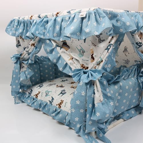 Pet Princess Luxuriöses Deluxe-Haus, flauschig, Winter, warm, gemütlich, für Hunde, Katzen, Welpen, Kätzchen, Bett, Sofa, Zwinger, Nest, Fleece, Samt (blaues Karussell, L 60 x 40 x 50 cm) von SmileyTails