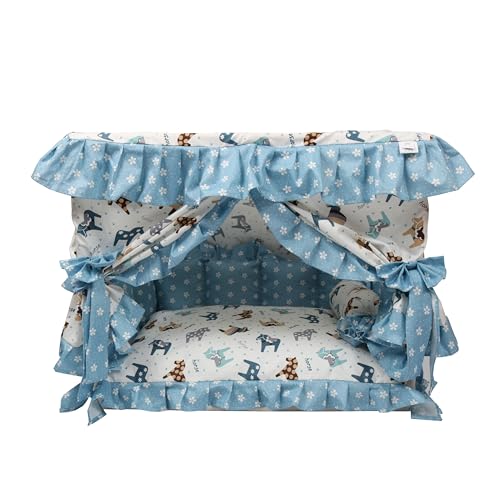 Pet Princess Luxuriöses Deluxe-Haus, flauschig, Winter, warm, gemütlich, für Hunde, Katzen, Welpen, Kätzchen, Bett, Sofa, Zwinger, Nest, Fleece, Samt (blaues Karussell, XXL, 80 x 60 x 70 cm) von SmileyTails