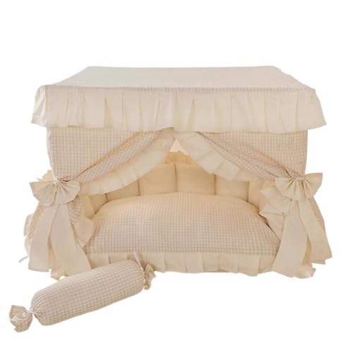 Pet Princess Luxuriöses Deluxe-Haus, flauschig, für den Winter, warm, gemütlich, für Hunde, Katzen, Welpen, Kätzchen, Bett, Sofa, Zwinger, Nest, Fleece, Samt, Beige kariert, L 60 x 40 x 50 cm von SmileyTails