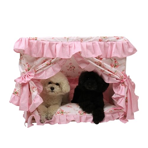 Pet Princess Luxuriöses Deluxe-Haus, flauschig, für den Winter, warm, gemütlich, für Hunde, Katzen, Welpen, Kätzchen, Bett, Sofa, Zwinger, Nest, Fleece, Samt (blaues Karussell, M 50 x 30 x 40 cm) von SmileyTails