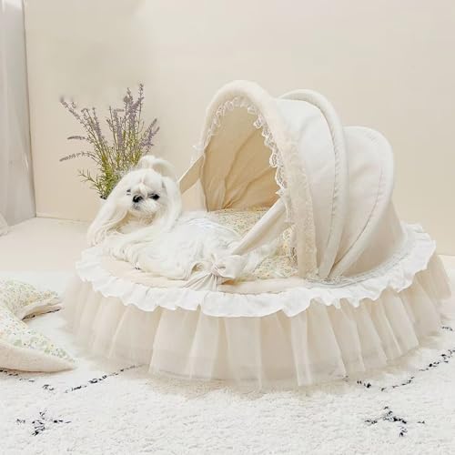 SmileyTails Elegantes Haustierbett mit Rüschen, Wiegenbett für kleine Hunde, Welpen, Kätzchen, Luxusbett, Sofa (XL (L x B x H): 65 x 55 x 44 cm, flauschiges Minzgrün von SmileyTails