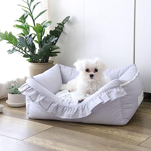 SmileyTails Haustiernest Luxuriöses Deluxe-Prinzessinnenbett, gemütliches Bett, Sofa, Bank, für Hunde, Katzen, Welpen, Kätzchen, Hüttennest, Couch, Kissen (V-Form), Größe M von SmileyTails