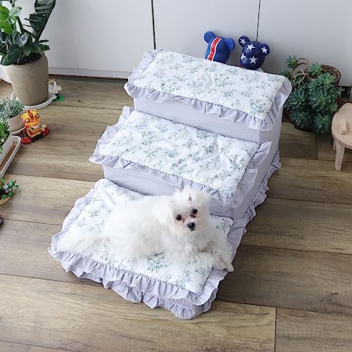 SmileyTails Luxuriöses Deluxe-Deluxe-Prinzessinnenbett, gemütliches Bett, Sofa, Bank, für Hunde, Katzen, Welpen, Kätzchen, Nest, Couch, Kissen, Zubehör (Treppenleiter für Haustiere, groß) von SmileyTails