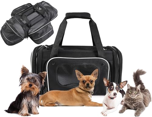 Smiling Paws Pets 4-Fach erweiterbare Fluggesellschaft genehmigt weiche Seiten Haustier Transporttasche Haustier Reise TSA-Tasche für Katzen & Hunde, Auto & Zug, 17 x 11 x 9 L/B/H (XS) von Smiling Paws Pets