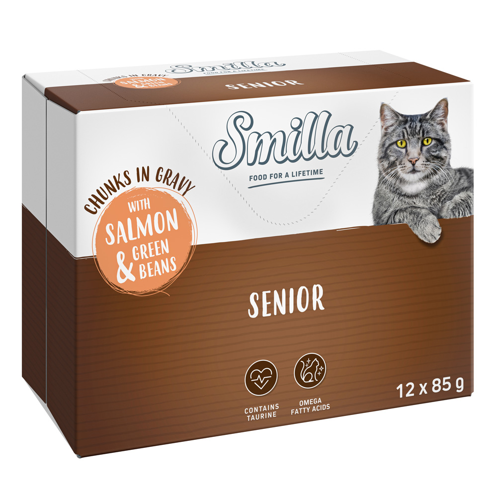 12 x 85 g Smilla Häppchen mit Gemüse zum Probierpreis! - Senior Lachs und grüne Bohnen von Smilla