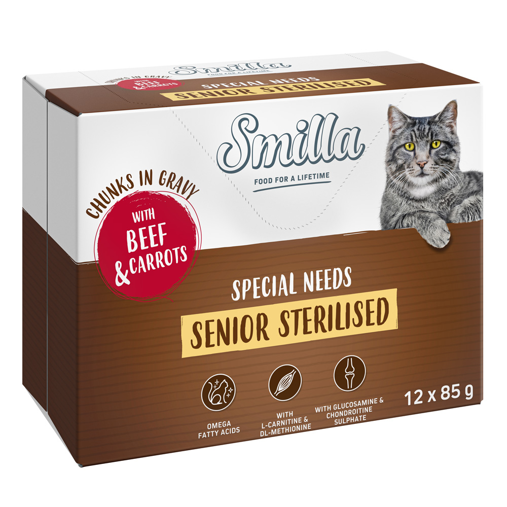 12 x 85 g Smilla Häppchen mit Gemüse zum Probierpreis! - Senior Sterilised Rind und Karotten von Smilla