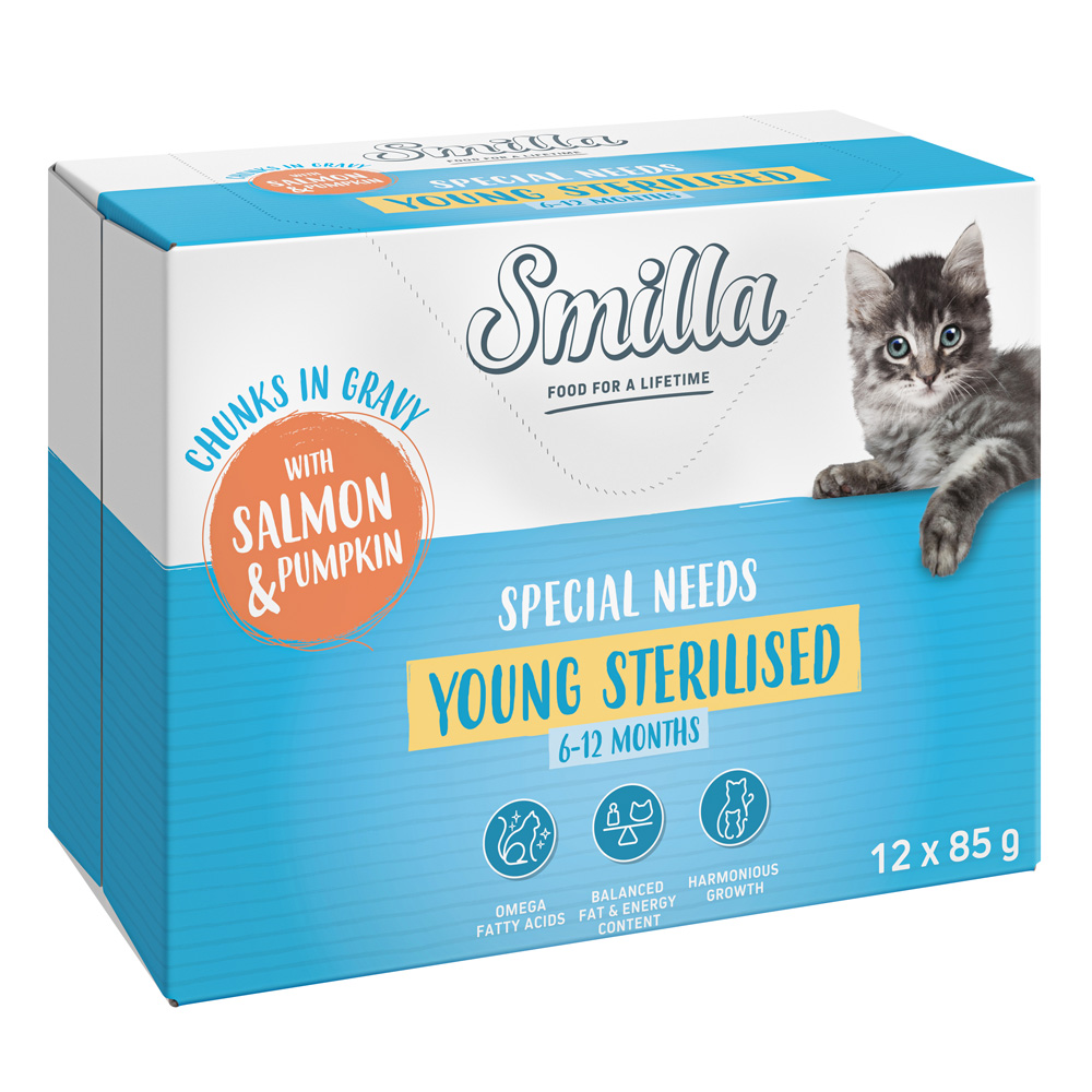 12 x 85 g Smilla Häppchen mit Gemüse zum Probierpreis! - Young Sterilised Lachs und Kürbis von Smilla