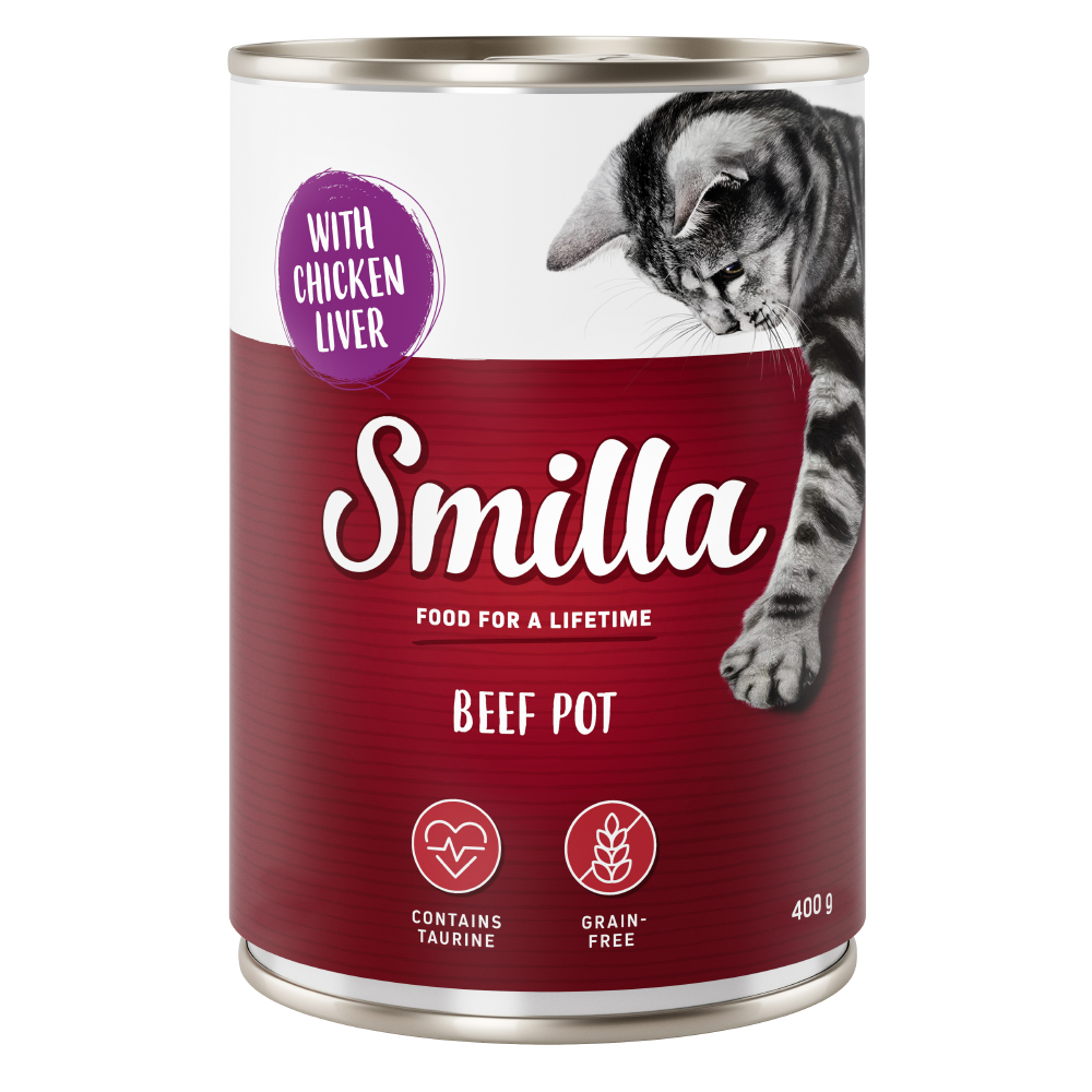 20 + 4 gratis! 24 x 400 g Smilla Geflügel und Rindtöpfchen  - Rind mit Hühnerleber von Smilla