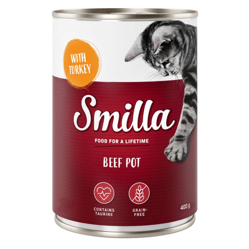 20 + 4 gratis! 24 x 400 g Smilla Geflügel und Rindtöpfchen  - Rind mit Pute von Smilla