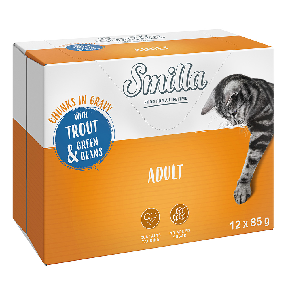 40 + 8 gratis! 85 g Smilla Häppchen mit Gemüse - Adult mit Forelle und grünen Bohnen von Smilla