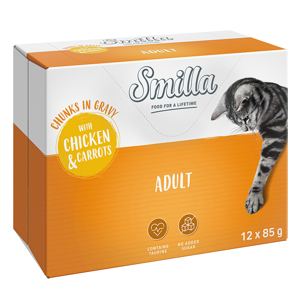 40 + 8 gratis! 85 g Smilla Häppchen mit Gemüse - Adult mit Huhn und Karotten von Smilla