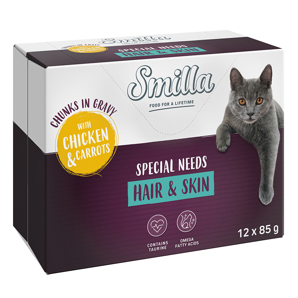 40 + 8 gratis! 85 g Smilla Häppchen mit Gemüse - Hair & Skin mit Huhn und Karotte von Smilla